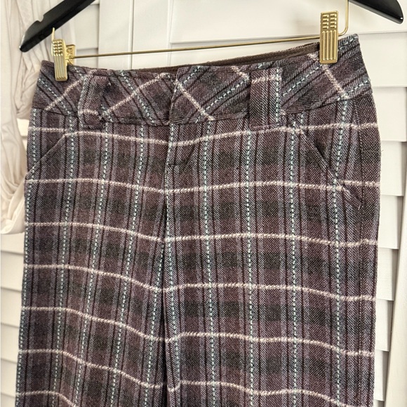 Free People Women’s Mauve Wool Blend Plaid Trousers Size 0 - Picture 3 of 13